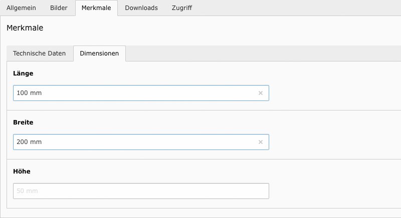 Passende, dynamische Merkmale am Produkt im Backend-Formular