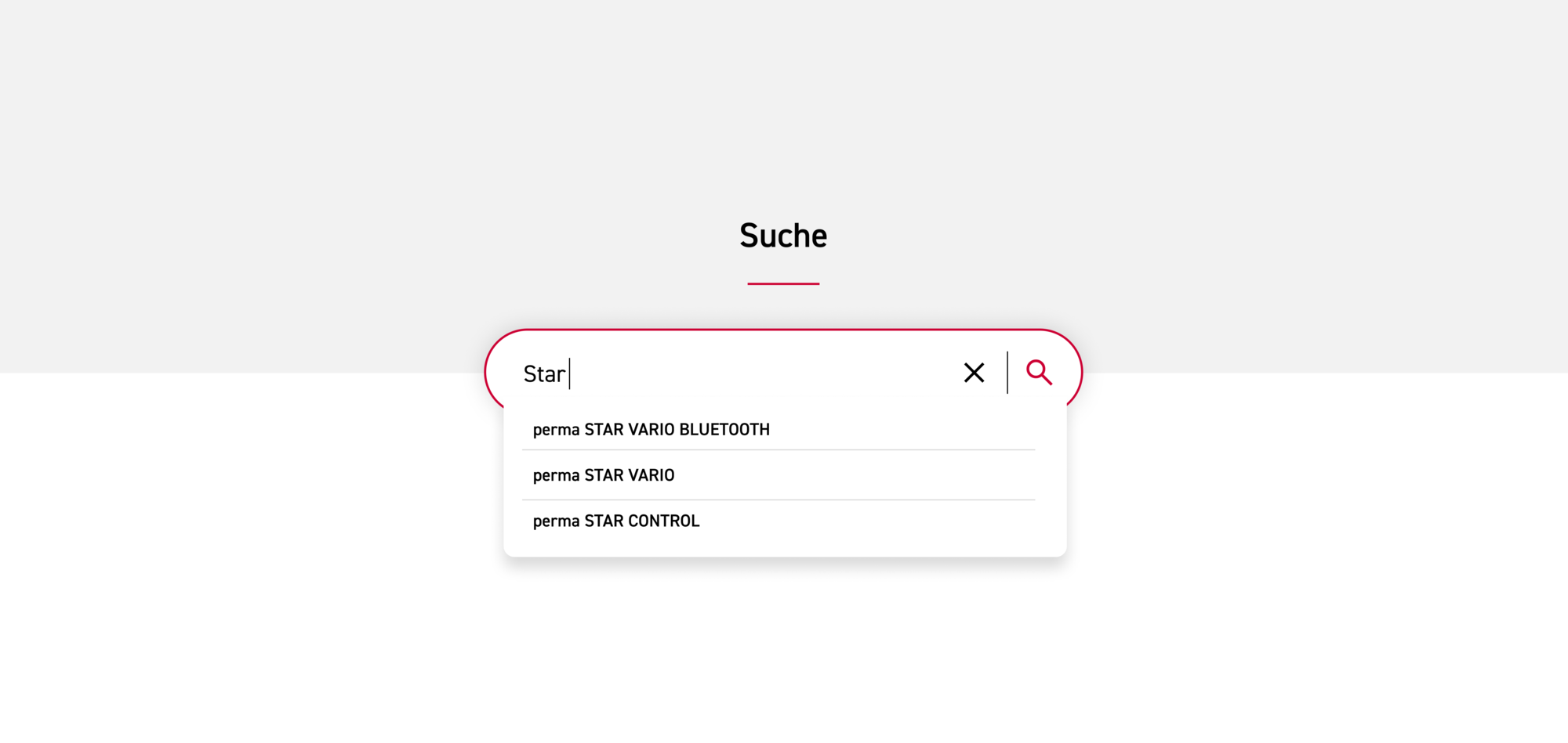Suchfunktion mit automatischer Vervollständigung für perma STAR VARIO Produkte in modernem Design