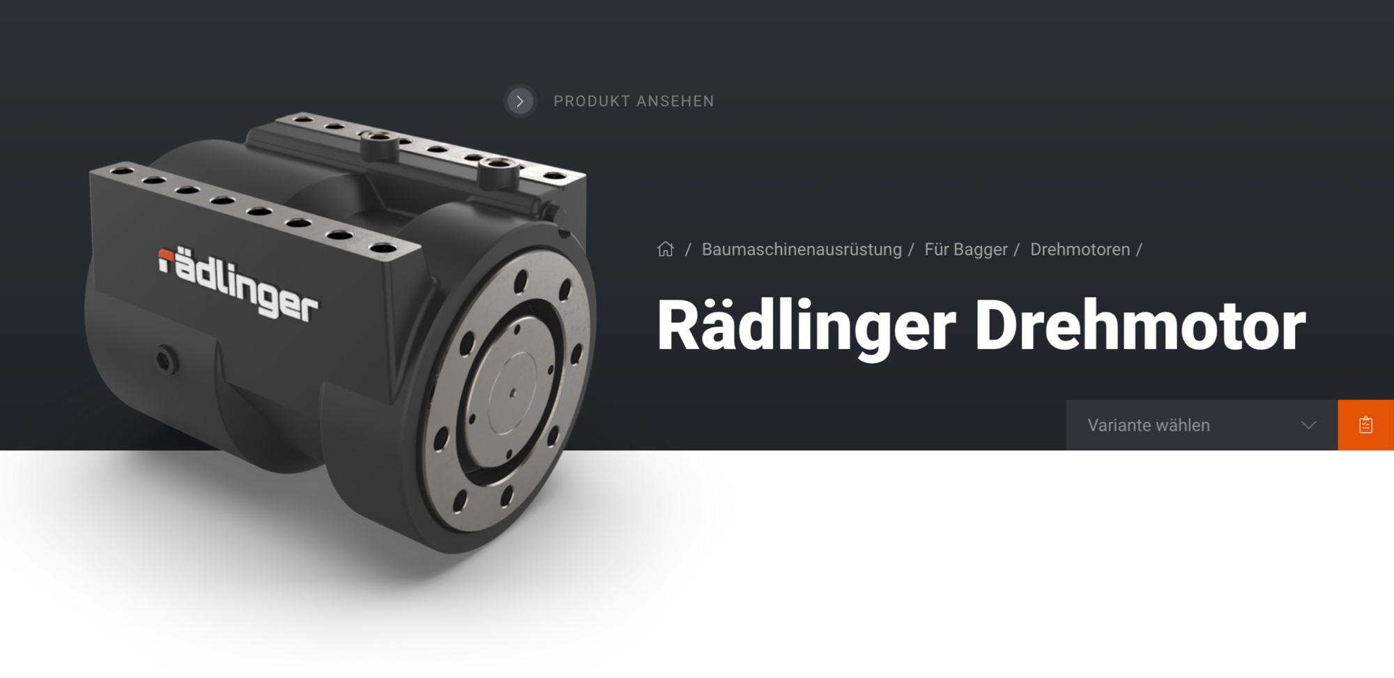 Schwarzer Rädlinger Drehmotor für Bagger mit robustem Metallgehäuse, ideal für Baumaschinenausrüstung.