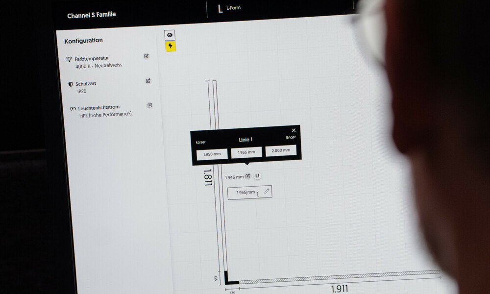 Mit einem Produktkonfigurator, z.B. für lineare LED-Leuchten, bieten Sie Ihrem Kunden die Möglichkeit, sein Produkt selbst zu definieren