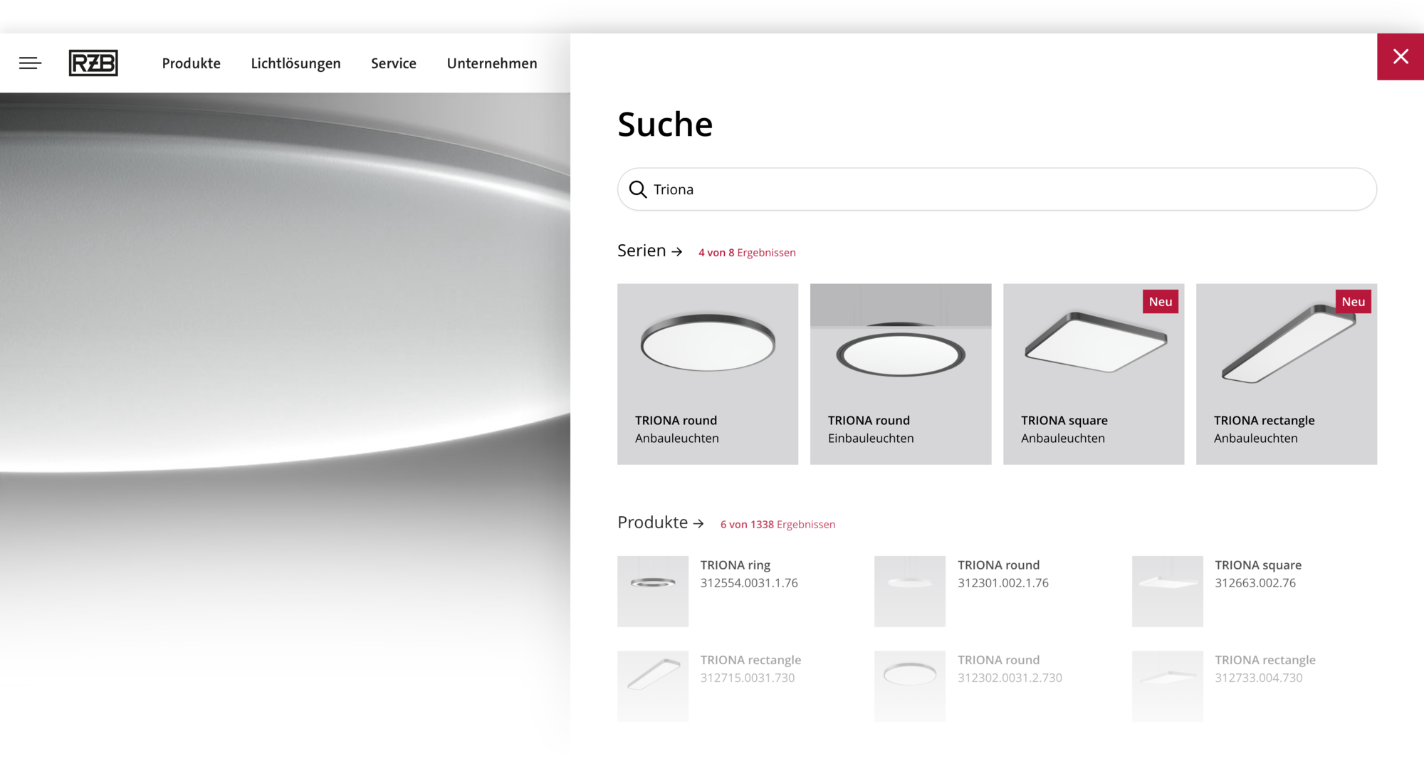 Suchergebnisse für Triona mit Fokus auf runde und eckige Anbauleuchten in modernen Lichtlösungen.