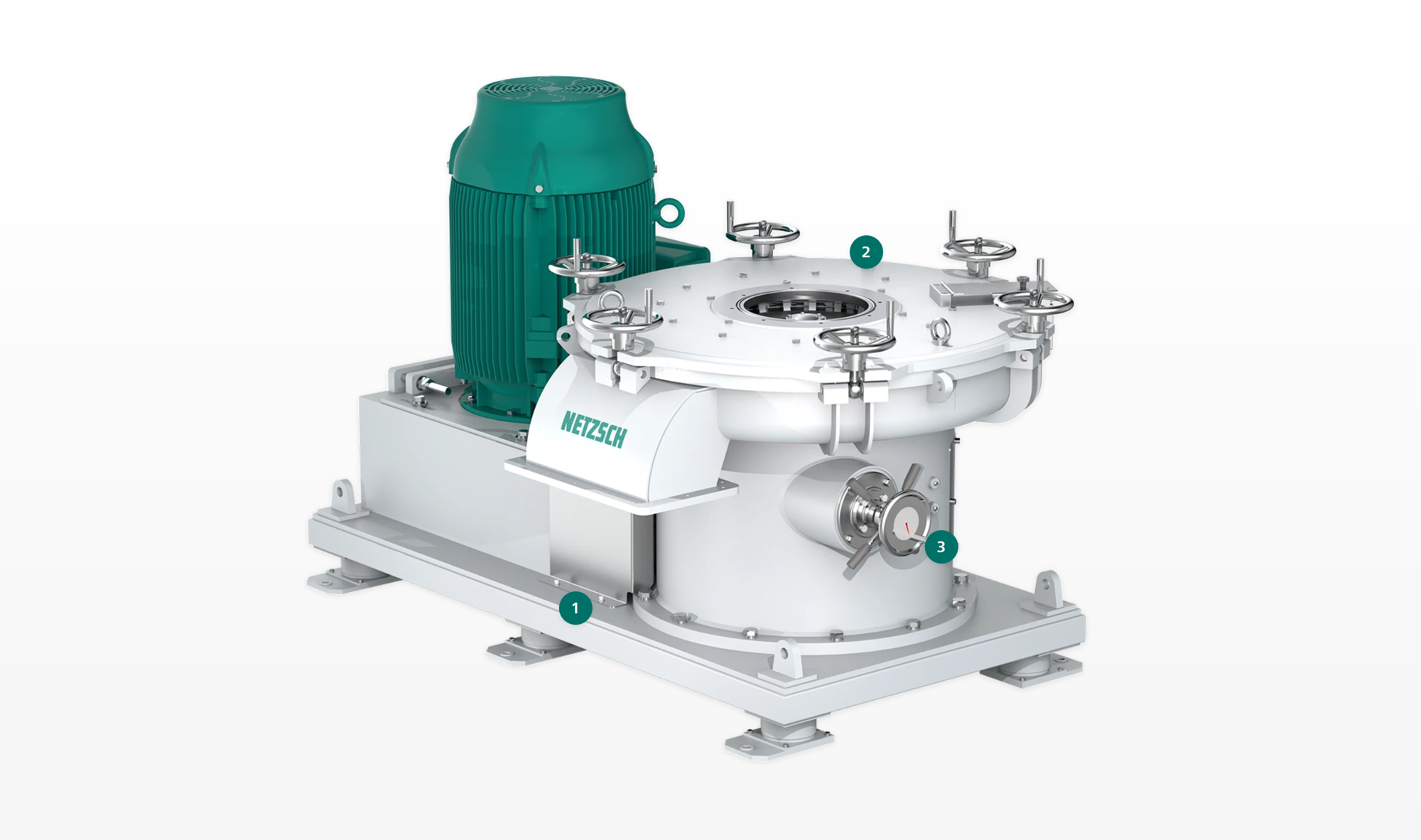 Industrielle Kreiselpumpe Netzsch mit grünem Motor und weißem Gehäuse für effiziente Flüssigkeitsförderung.